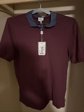 Armani Exchange Men's Wine Polo with Slate Contrast Collar